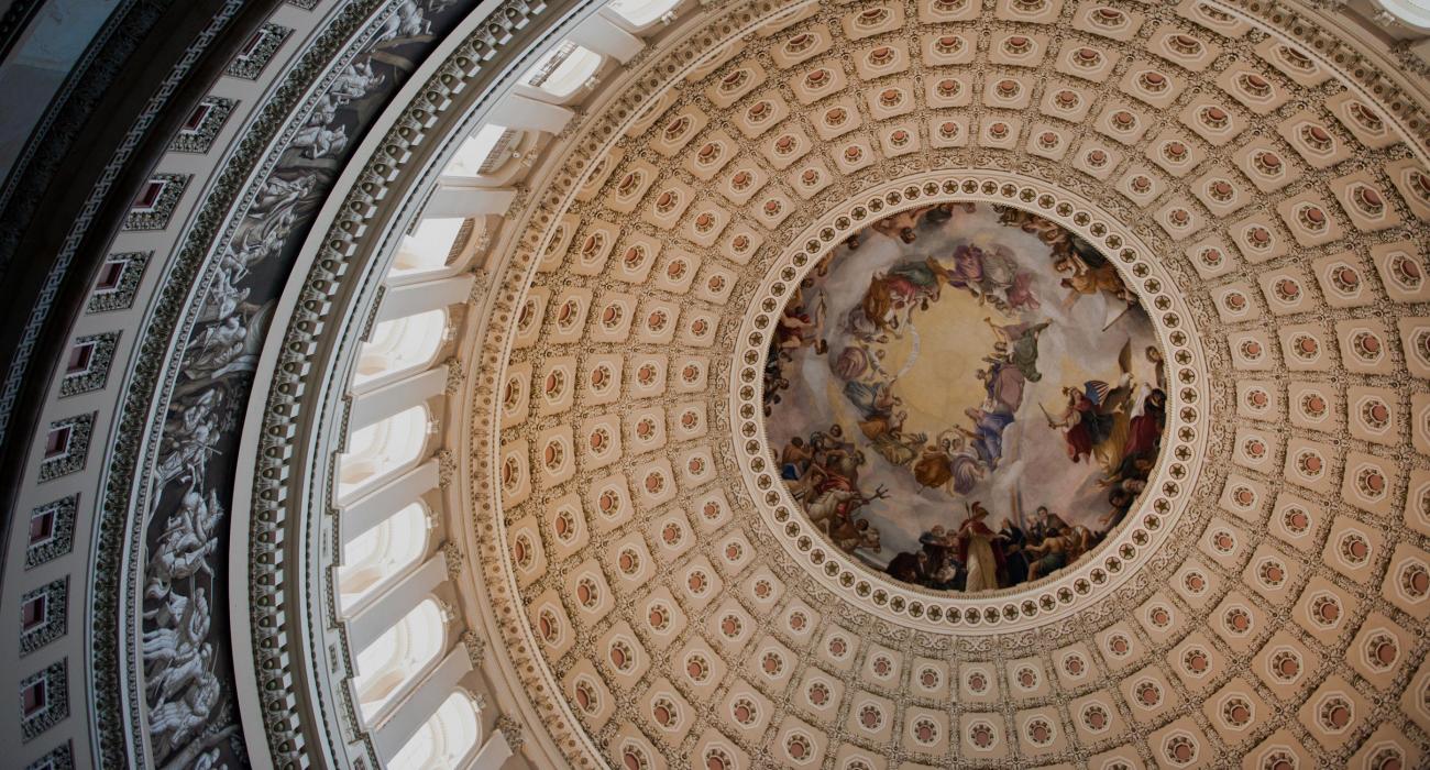 Looking up at the rotunda in the US Capitol building