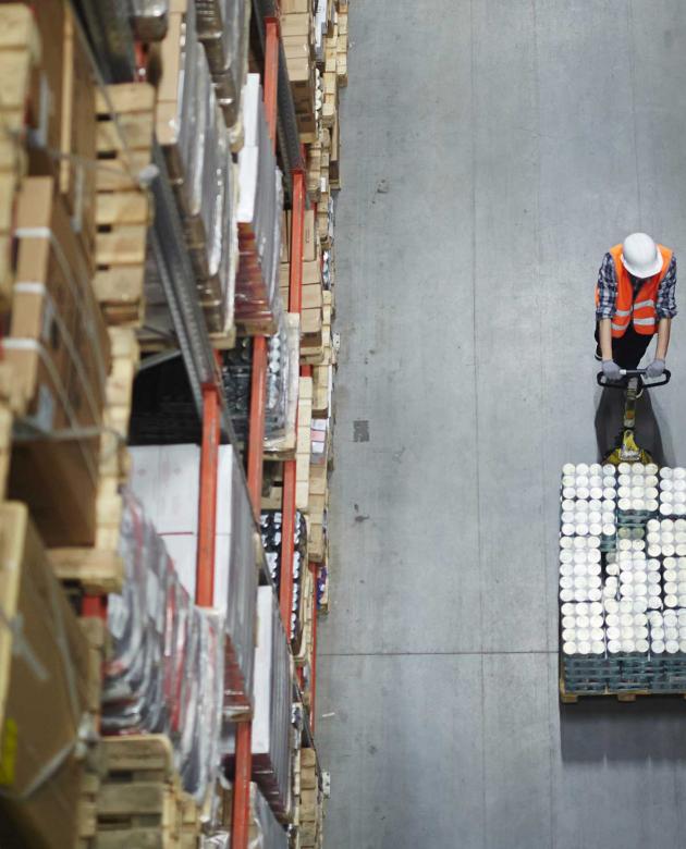 Aerial view of workers in a warehouse